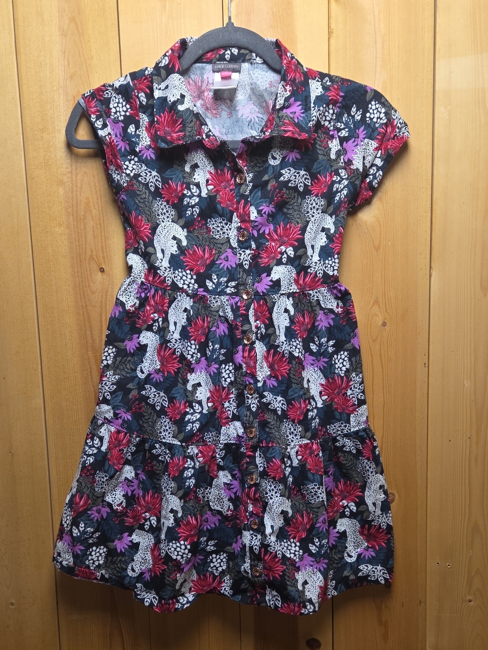 Button-Front Girls' Dress with Jaguars